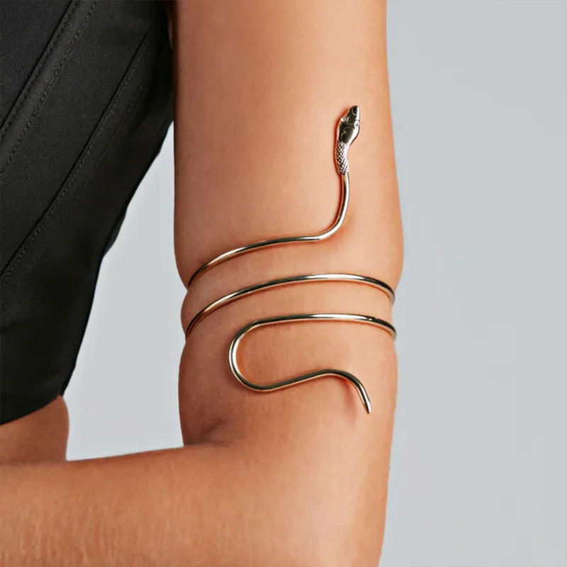 Factory Direct Sale Hot Selling Simple Silver Gold Arm Rings Personality Metal Spiral Alloy Snake Arm Ring