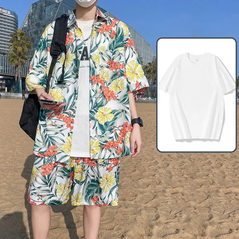 Stock Summer Hawaiian Beach Polyester Quick Dry Shirt Men Two Piece Set Shorts and Shirt Set For Men No reviews yet
