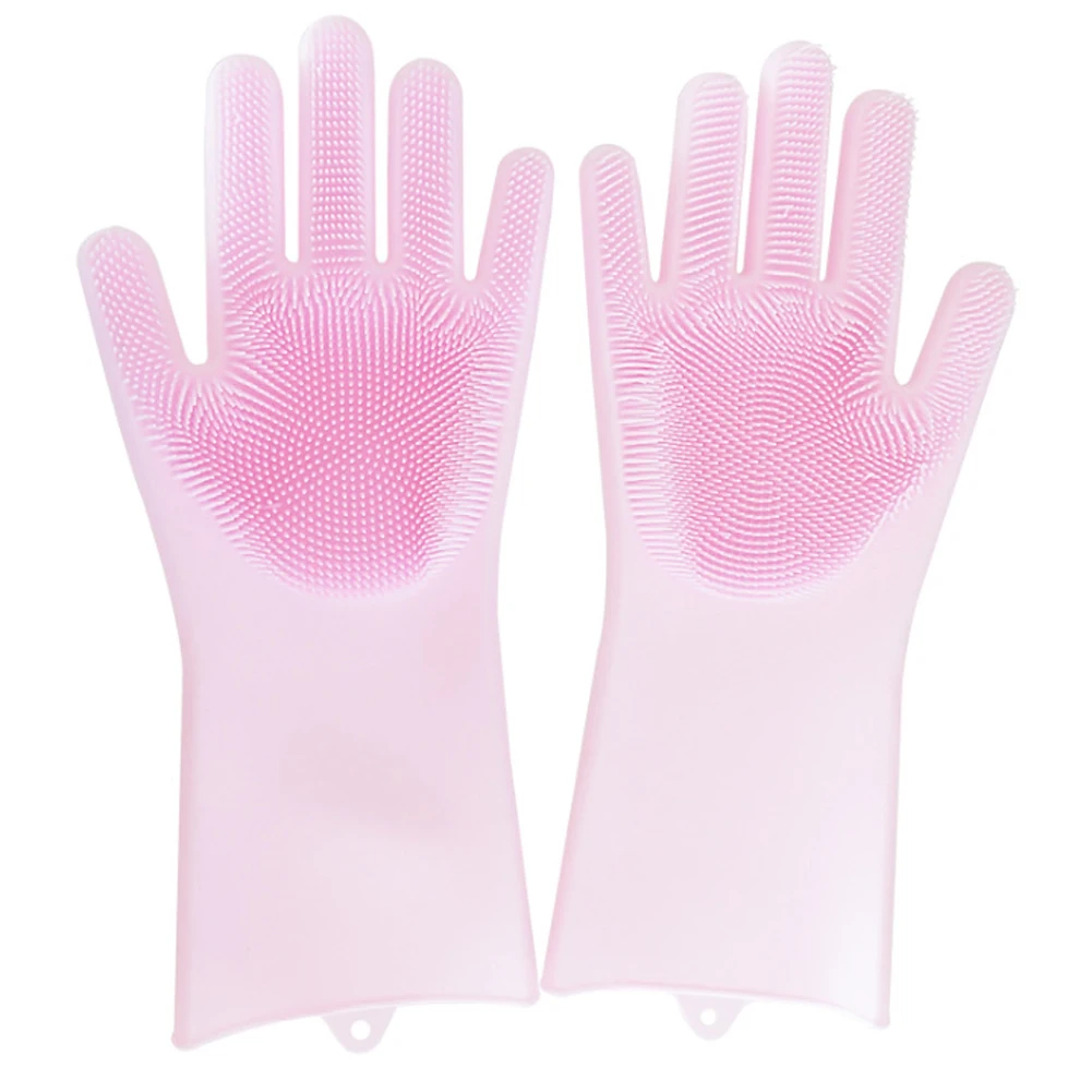 Dishwashing Gloves with Wash Scrubber Magic Silicone Gloves Heat Resistant Reusable Cleaning Gloves for Kitchen,Car, Pet