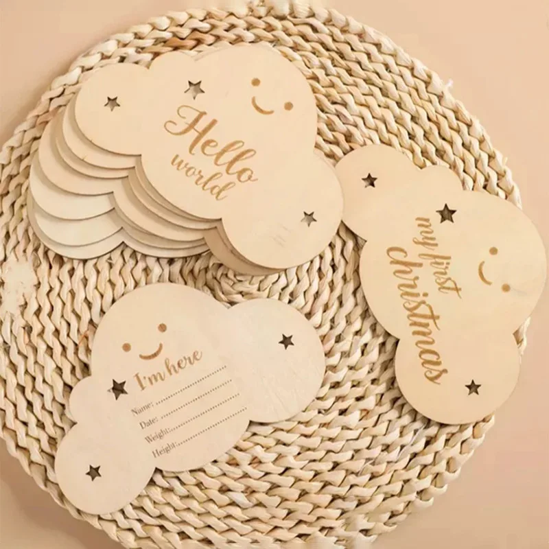 8 Pieces wooden flower milestone baby shower decorations gift set growth record photo atmosphere prop month announcement pendant