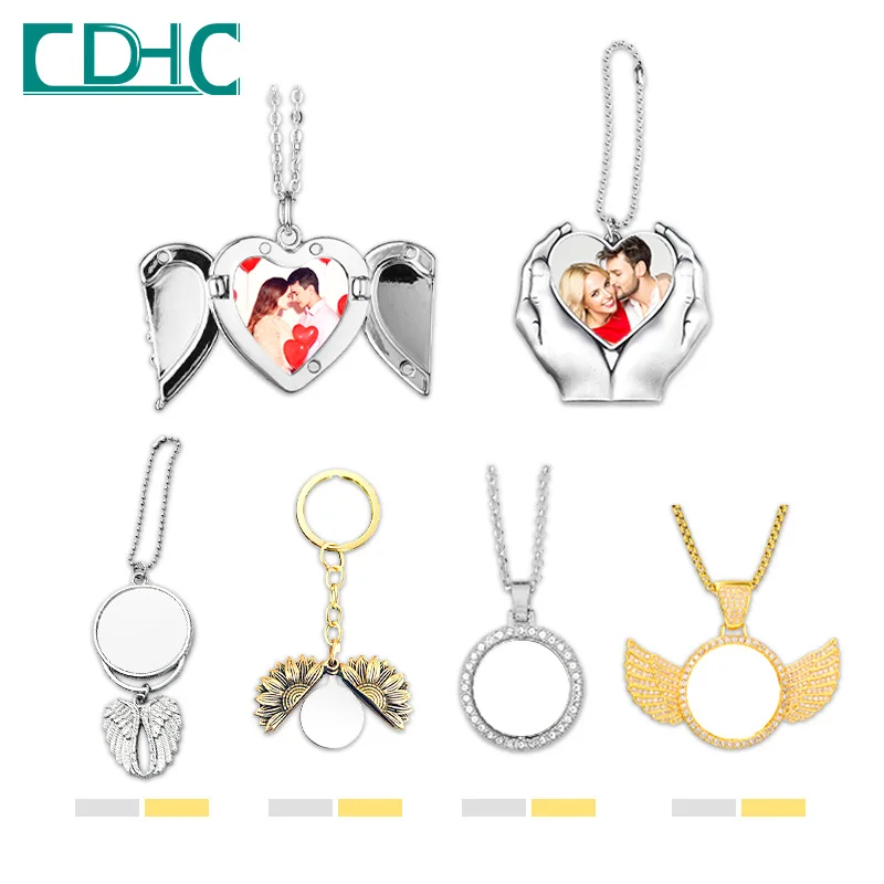 wholesales stocked fast shipping from China wings heart flower sublimation blanks necklace pendant for family gift souvenir