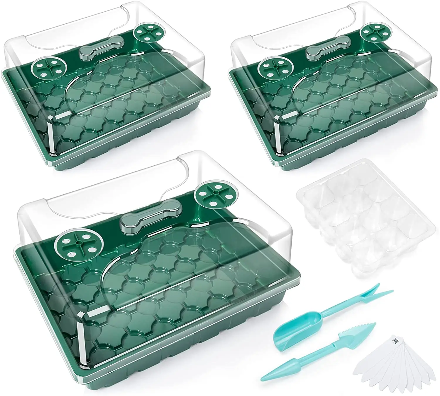 3-Pack Nursery Seed Trays Seedling Starter Tray Humidity Adjustable Plant Starter Kit with Dome and Base Greenhouse Grow Trays