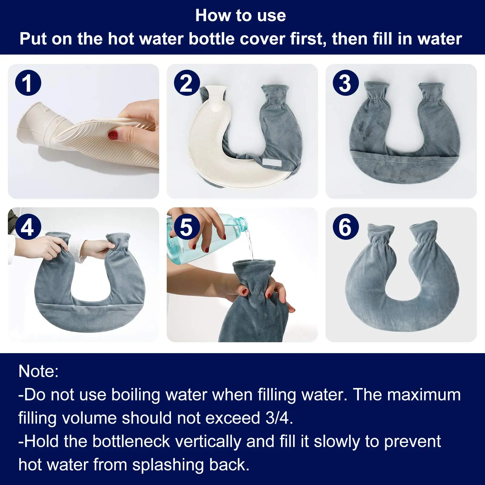 1L Removable and Washable Neck and Shoulder U Shaped Hot Water Bottle with Soft Fleecy Cover