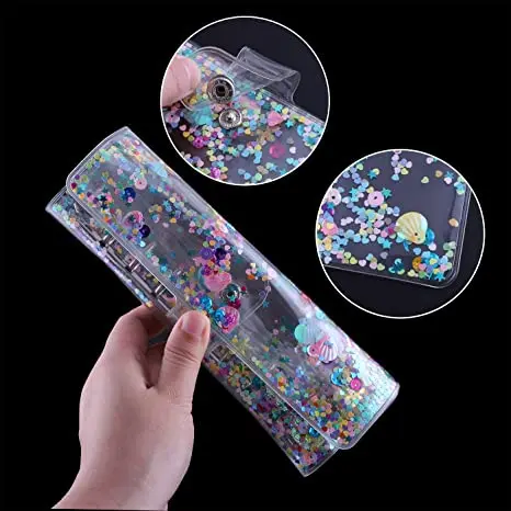 A6 Binder Cover PVC 6 Ring Personal Organizer Refillable Notebook Binder Cover with Shiny Sequins for Loose Leaf Planner