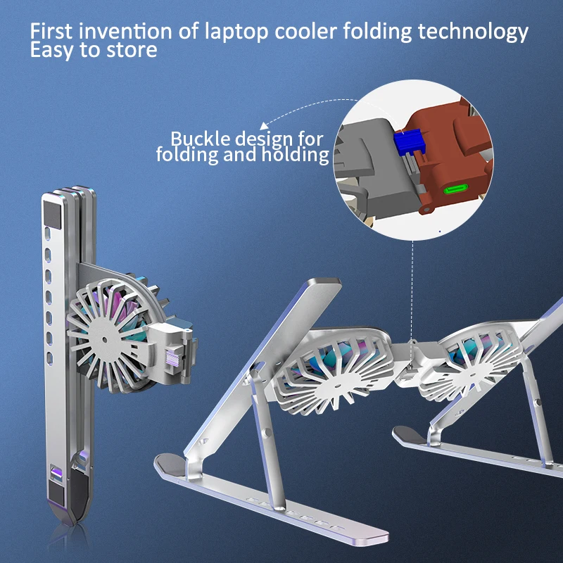 2022 New Arrival Foldable Notebook Cooler Stand Fan USB 7 Level Adjustable Aluminum Ergonomic Laptop Cooling Pads