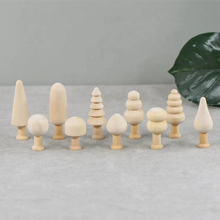 Hot selling children graffiti toys ornaments wooden craft mini christmas tree for home decoration