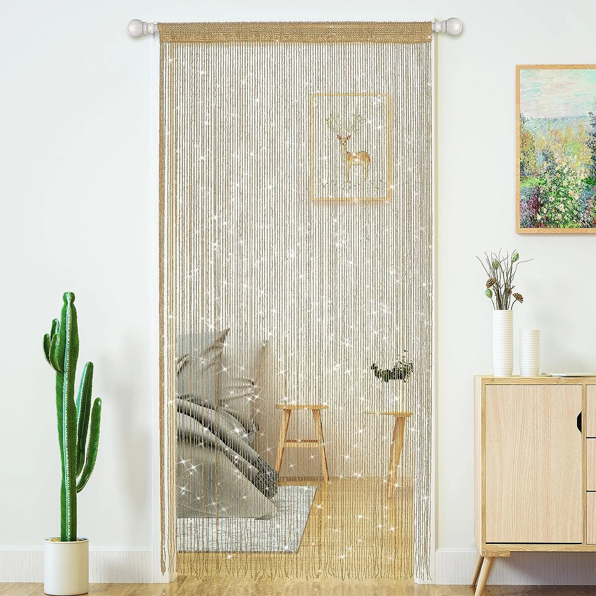 Glitter String Door Curtain Beads Hanging Beaded Fringe Fabric Tassel Window Panel Home Living Wedding Decor