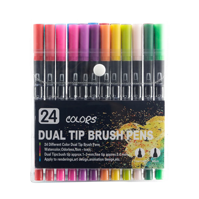 24 цвета маркер для рисования Двойные наконечники окраски волос маркер тонколинейная ручка с подарочной коробке, маркер на водной основе раскраска, картина, набор для рисования