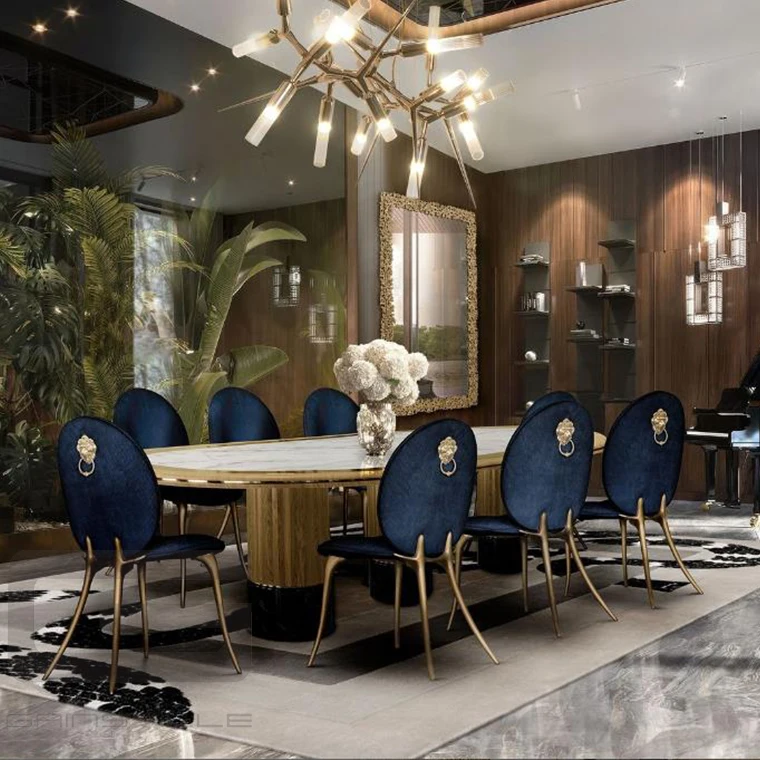 High Quality Metal Leg Dinning Chair Modern Restaurant Hall Velvet Dining Chair with Curved Back