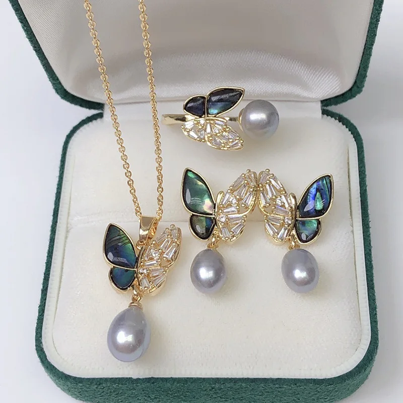 Wholesale Delicate Mother Of Pearl Shell Colorful Butterfly Jewellery Freshwater Pearl Necklace Sweet Earrings Fashion Jewelry S