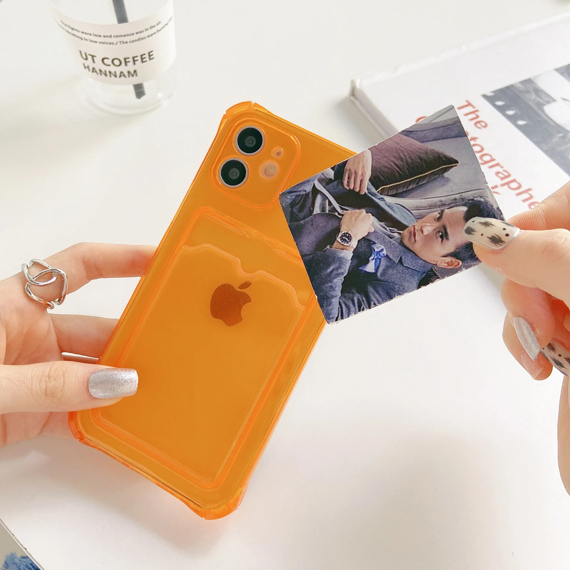 For iPhone Card Slot Case,Neon Color TPU Card Holder Phone Case For iPhone 14 13 12 11 Pro Max X XS XR 7 8 Plus