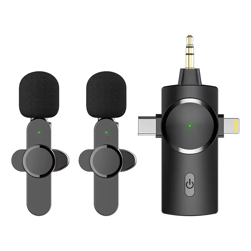 3 in 1 Portable Mini Microphone Wireless Recording Microphone 1 Drag 2 Microphone Lavalier Mic  for iPhone  and Android