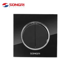 Songri Manufacture Black White 2 Gang 2 Way Electrical Power Wall Switch Socket