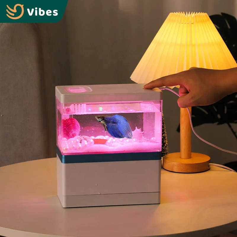 New Design Mini Desktop Acrylic Aquarium Fish Tank With USB Port And Led Aquarium Light