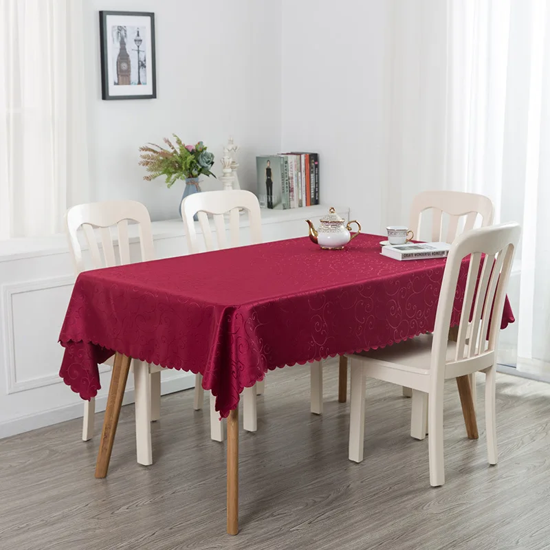 Custom White Square Jacquard Fabric polyester tablecloth/Buffet Table Cloths Cover With Any Size