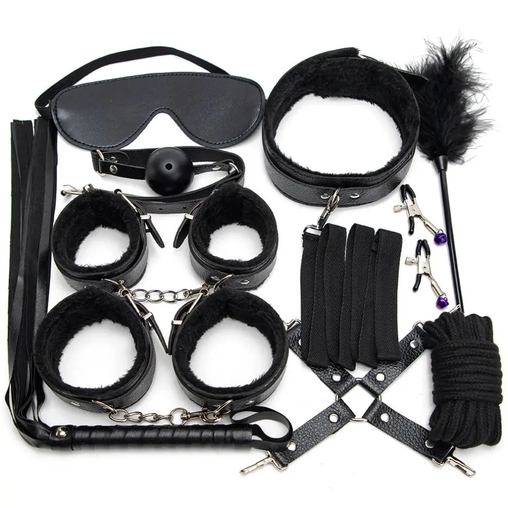 E002 Pink Black Red 10 Piece Adult Sex Toy Bondage Restraint Set Leather