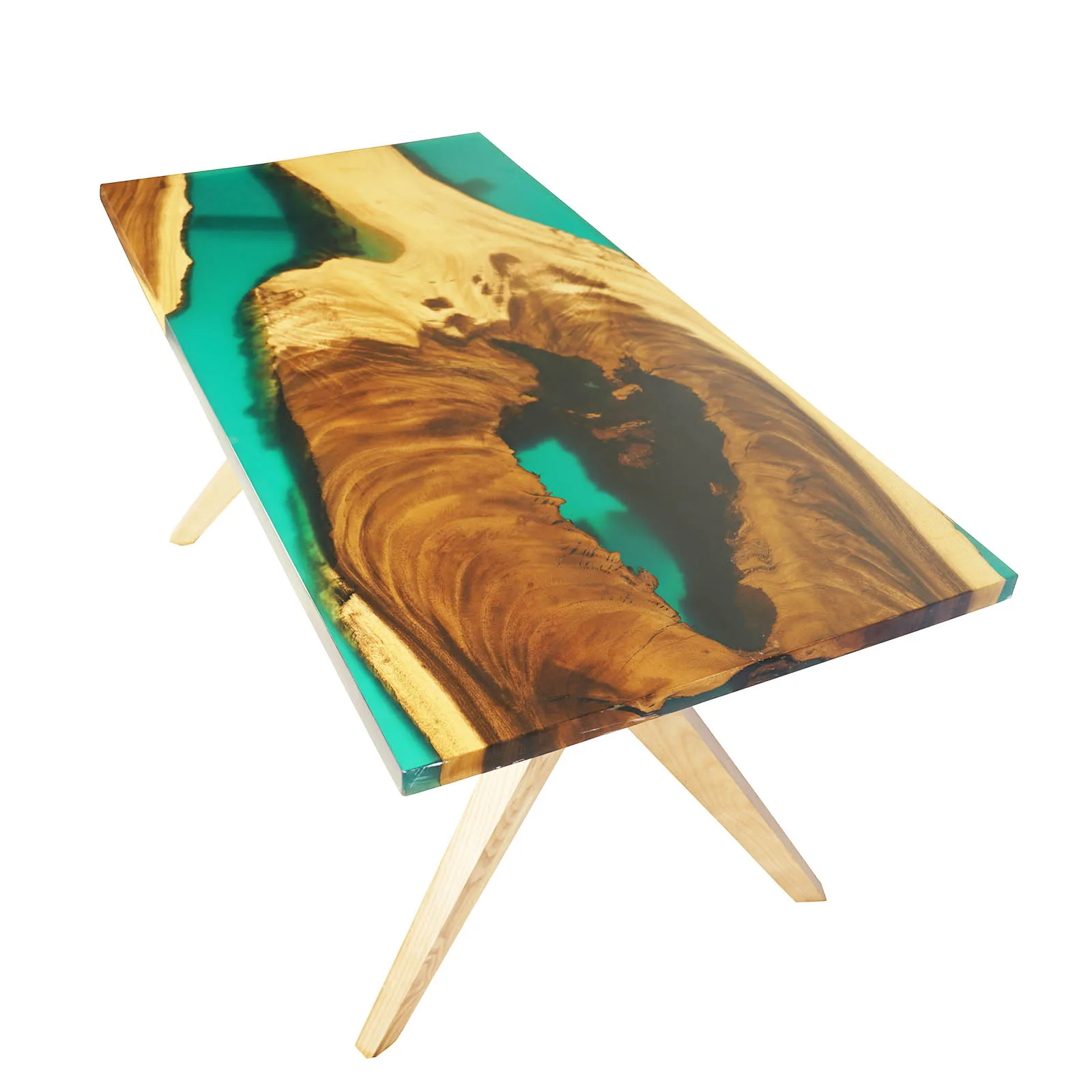 Industrial Epoxy Resin Live Edge Wooden Dinning Table Epoxy Resin Solid Wood River Coffee Table Top