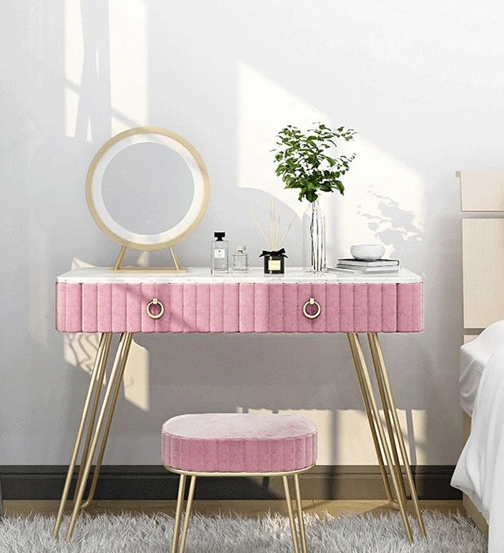 Nordic Iron Art Dressing Table Small Apartment Home Bedroom Dressing Table Ins Girl Marble Face Dressing Table
