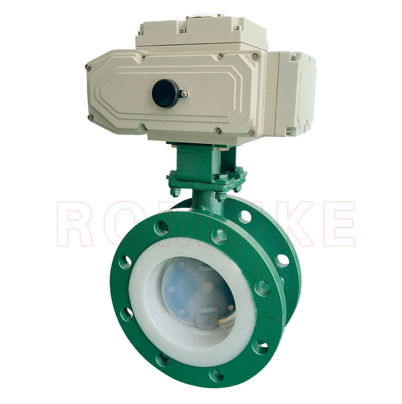 Cast steel lined PTFE PFA electric flange centerline soft sealing butterfly valve