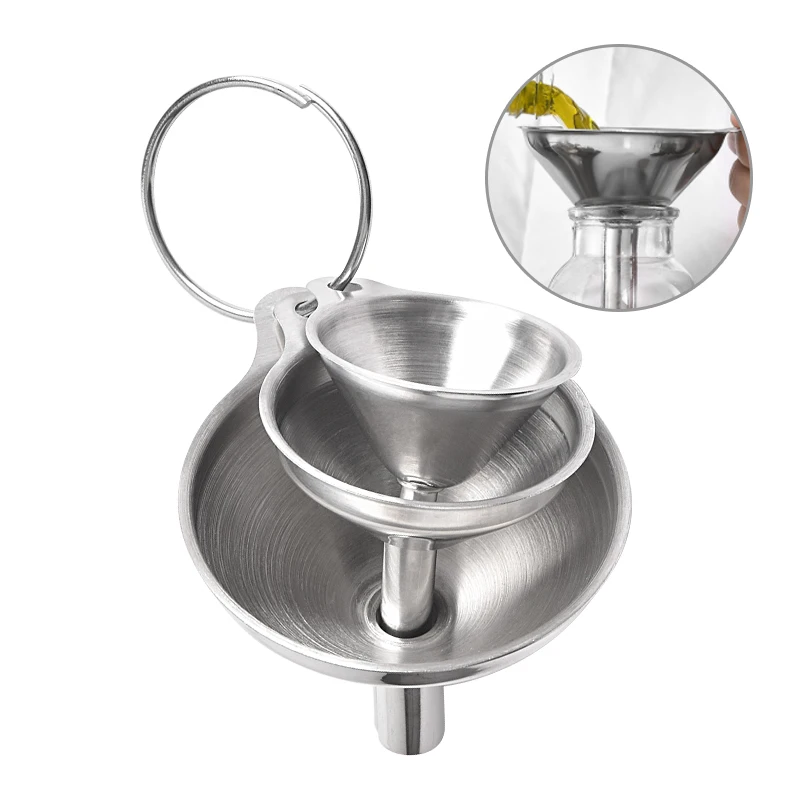 Factory Direct Supply 3Pcs Stainless Steel Funnel Oil Funnel Kitchen Tool With Hanging Ring