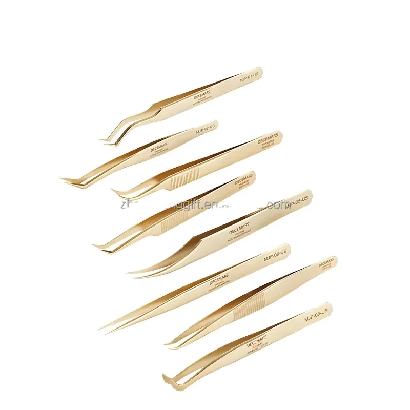 DeceMars Eyelash Extension Tweezers Gold Color