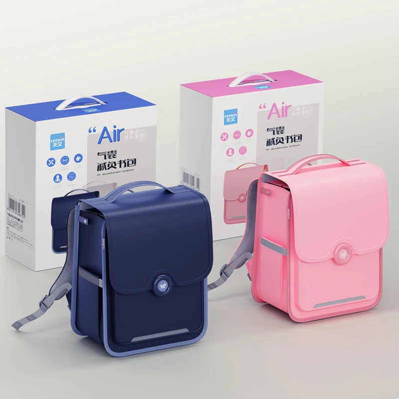 Tenwin 4672 Waterproof PU Spine Friendly Airbag Schoolbag Kids Backpack for Girls for School Use