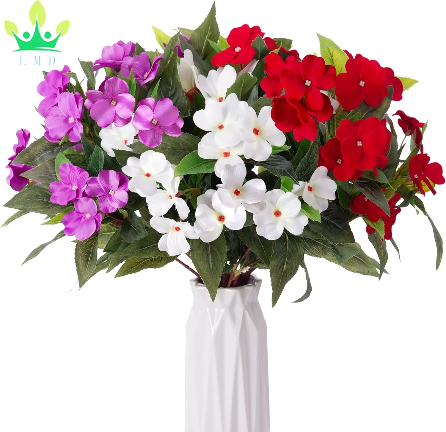 Artificial Fall Plants Impatiens Flowers Bouquet Silk Greenery for Balcony Garden Window Box Home Patio Lawn Garden Decoration