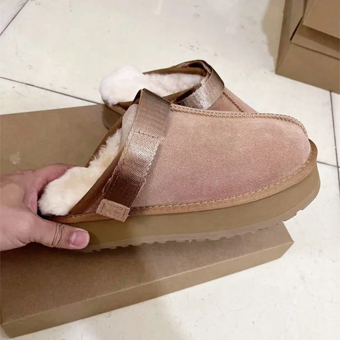 Wholesale Women Factory Price Real Wool Winter Warm Cotton Furry Soft Fur Pillow Shoes Cushioned Slipper With Thick Sole