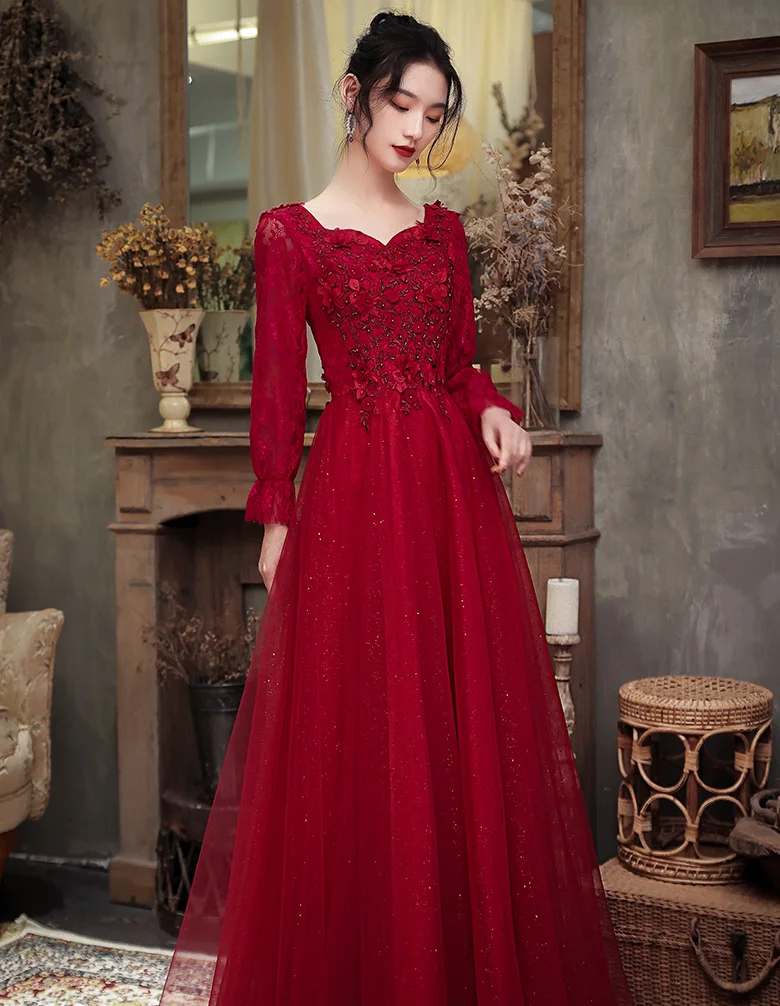 
Fashion Saudi Arabia Evening Dresses Red velvet Dresses Women Kaftan Dubai Moroccan Long Sleeve Muslim Formal Evening Gowns 