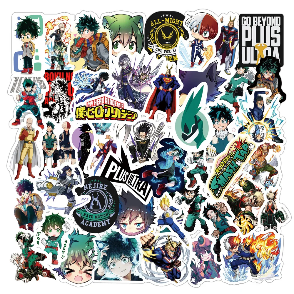 50pcs My Hero Academia Stickers Suitcase Laptop Skateboard Izuku Midoriya Might Boku No Hero Academia Anime Character Decals