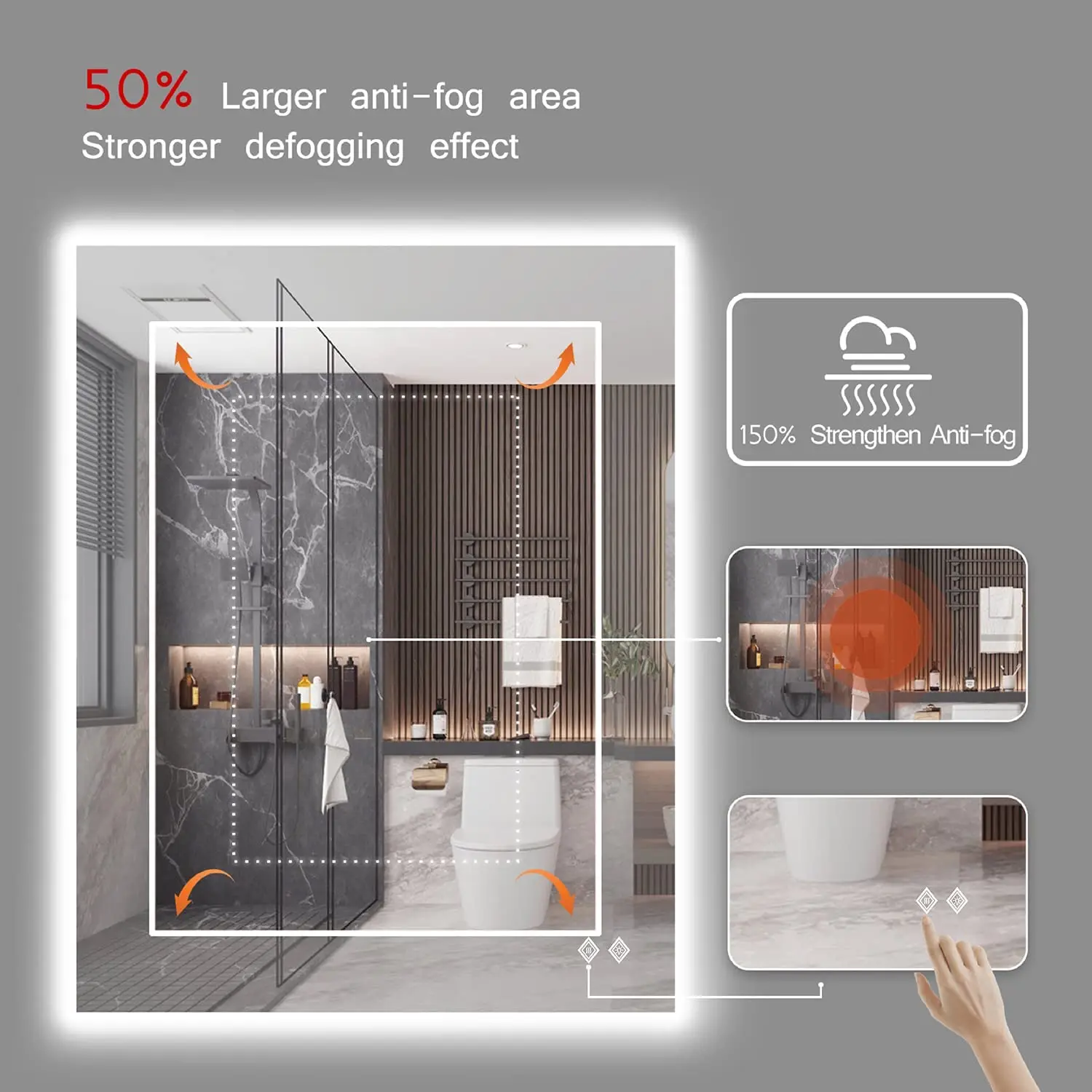 Large Screen Led smart  Backlit Bathroom Mirror Display for hotel