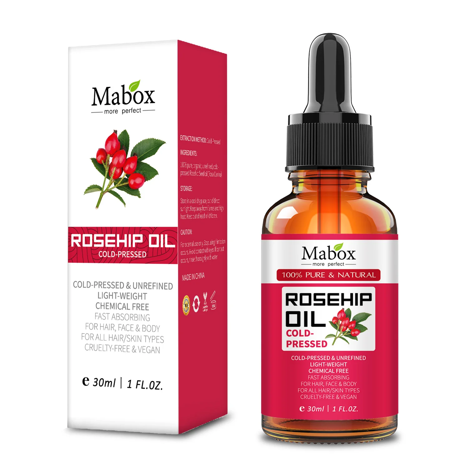 Certified Private Label Pure Rosehip Oil Organic Cold Pressed Anti Stretch Mark Body Essential Oil for Face Body Care