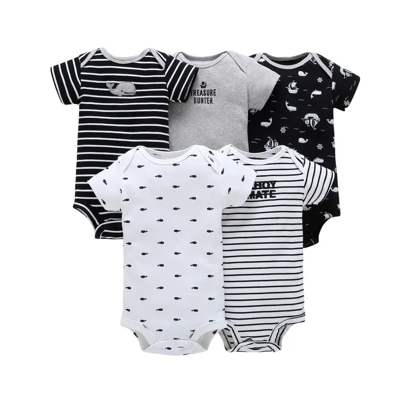 In stocks Wholesale Newborn Baby Clothes Short Sleeves Bodysuits 5in1 Baby Cotton Romper Set
