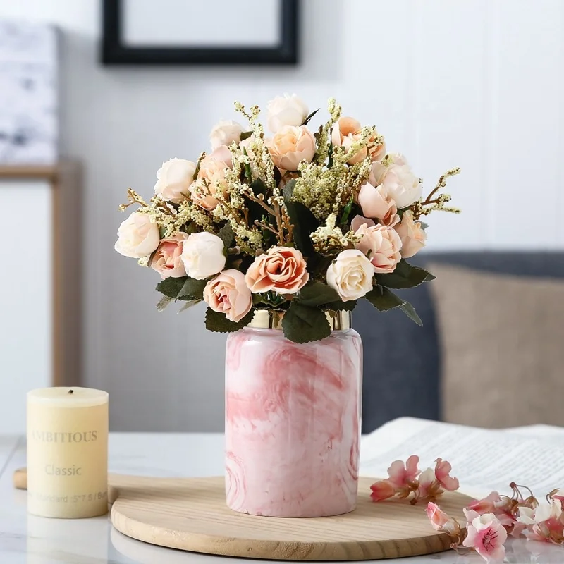 INS Light and Luxury Marble Electroplated Ceramics Cosmetic Home flower pot(Golden edge)