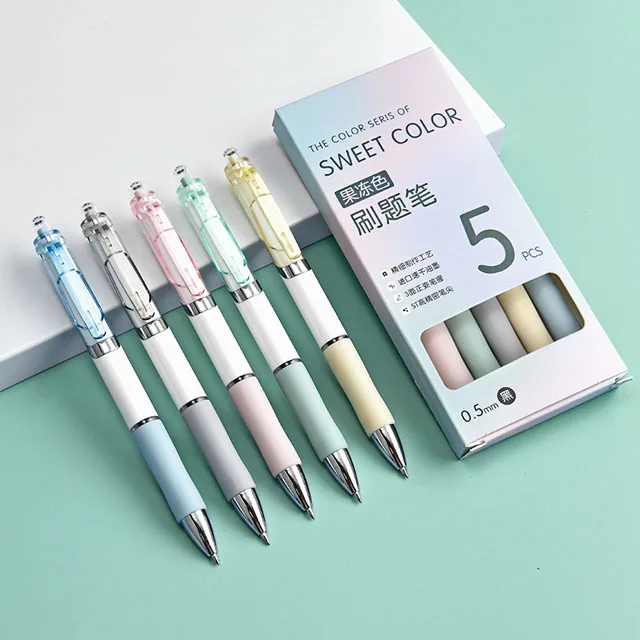 High appearance level ins Student Stationery Brush Question Pen Custom cute Macaron color press ballpoint pen wholesale
