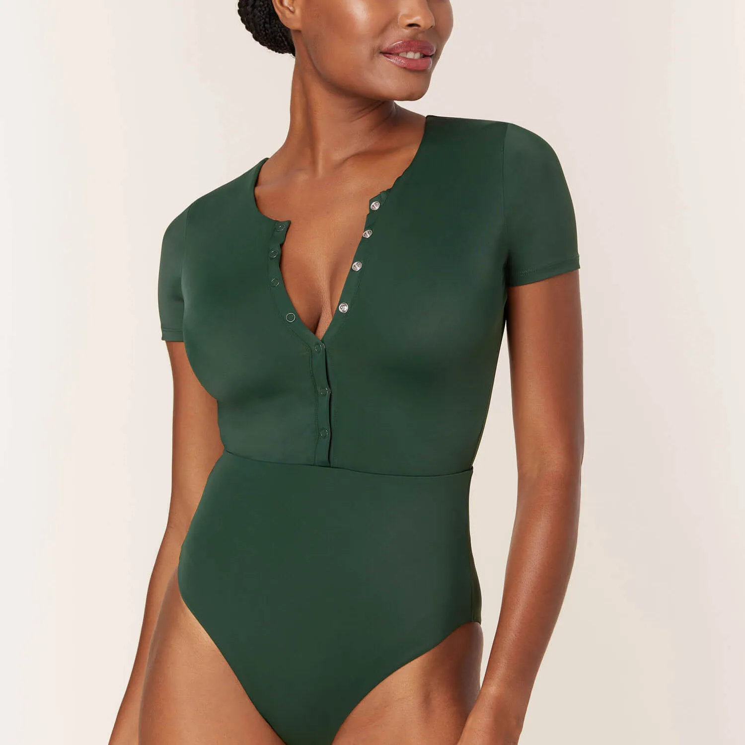 Adjustable Snap Front One Piece Anti UV Swimsuit Removable Soft Cups Swimwear Solid Keyhole Opening In Back Women Swimwear