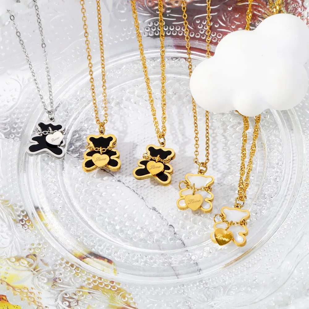 Hongtong Bear Heart Cute Delicate Stainless Steel Wholesale Fashion Women  Jewelry Pendant Necklaces