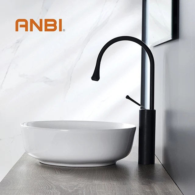 ANBI Luxury Customize No Hole Round Shape Ceramic Countertop Wash Basin Sink