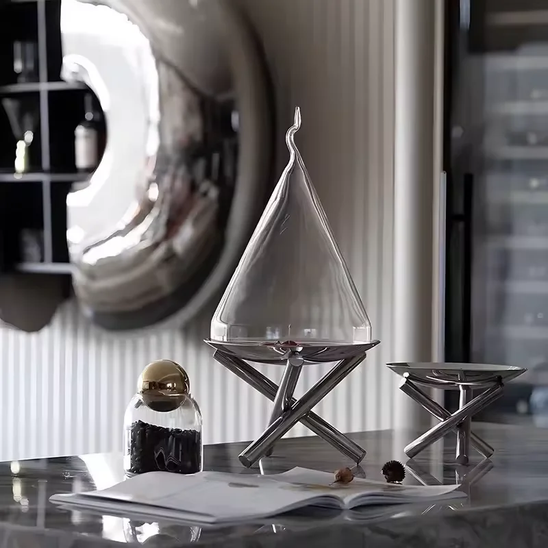 Silver Stainless Steel Desserts Stand with Glass Cover Elegant Serving Tray for Home and Hotel Decor