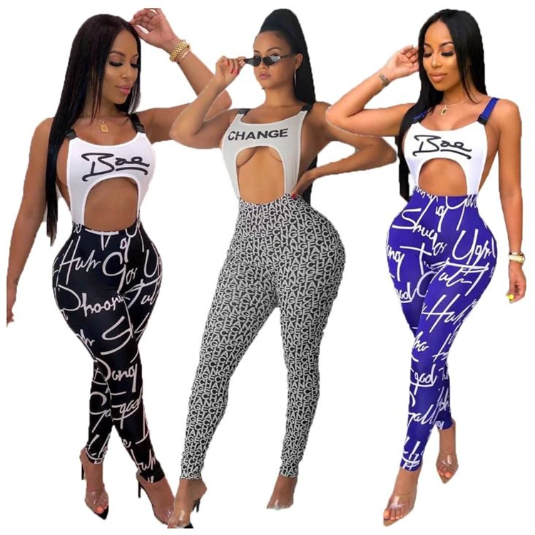 C1236 современный женский комбинезон с открытой спиной и буквенным принтом