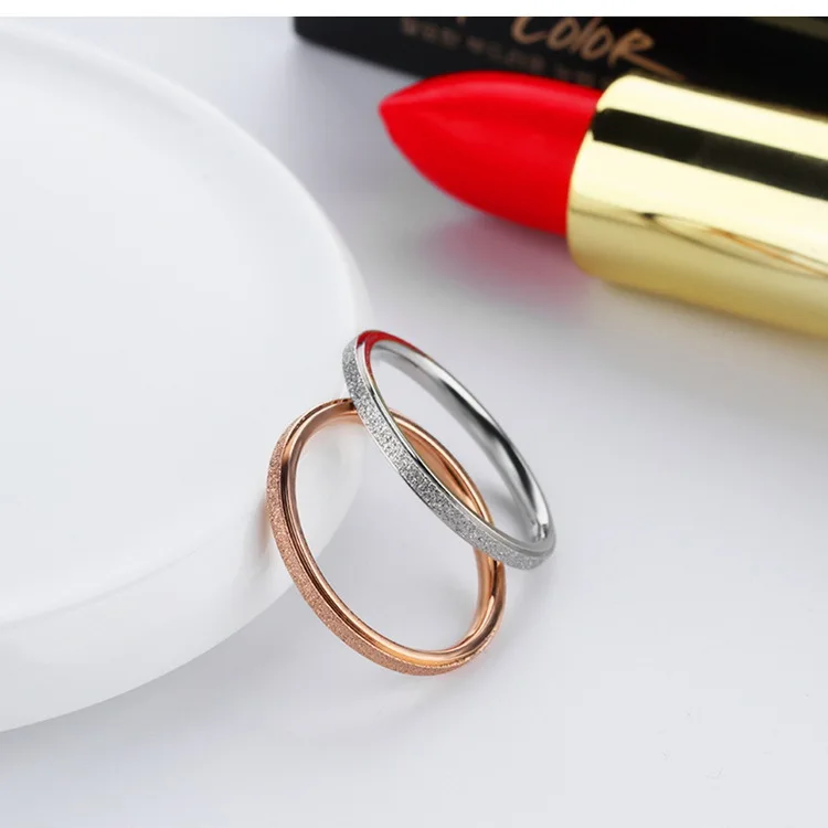 2022 Korean Silver Plated Fine Frosted Finger Ring Titanium Steel Matte Rose Gold Tail Ring