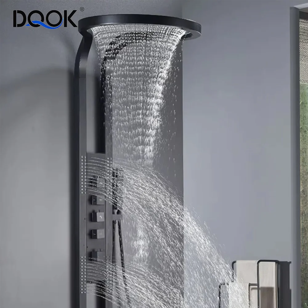 DQOK Hot Sale Black Multifunction Rainfalll Piano Key Hot And Cold Sprinkler Massage Shower Sets System Panel