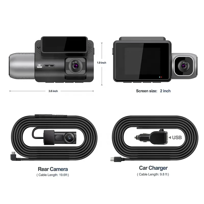 4K+2K 3 channels DVR dash camera GPS WIFI car recorder car black box 4K dash cam front back inside vision