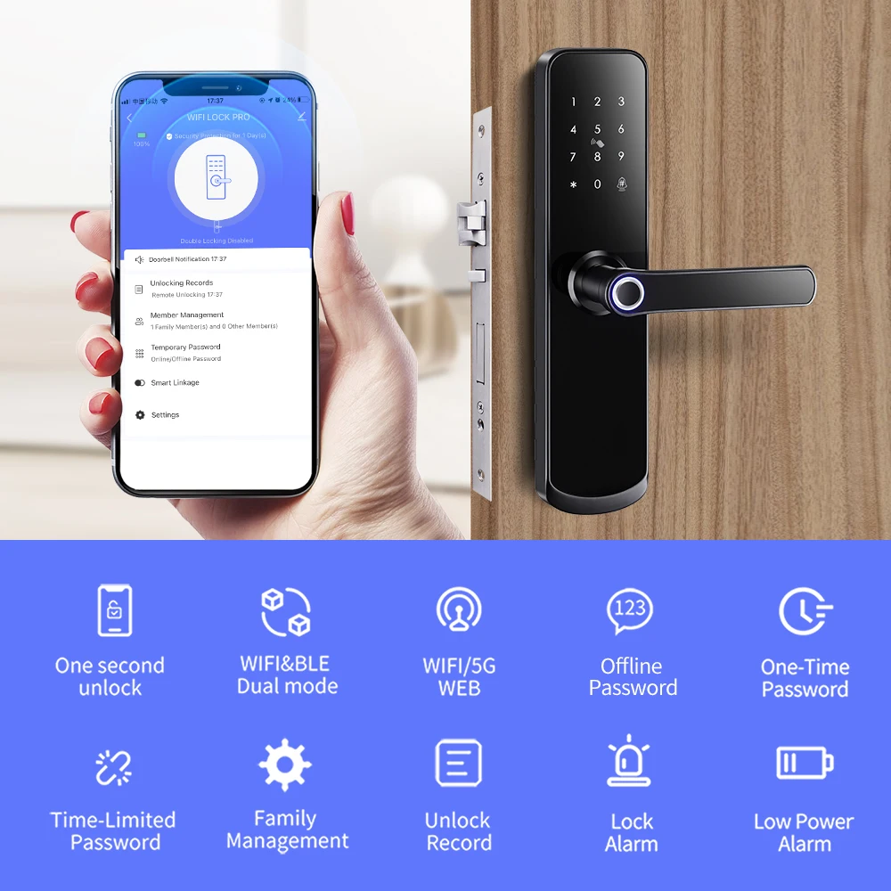 Single latch Electronic Keypad Keyless Entry Smart Home Digital Door Lock Fingerprint Lock