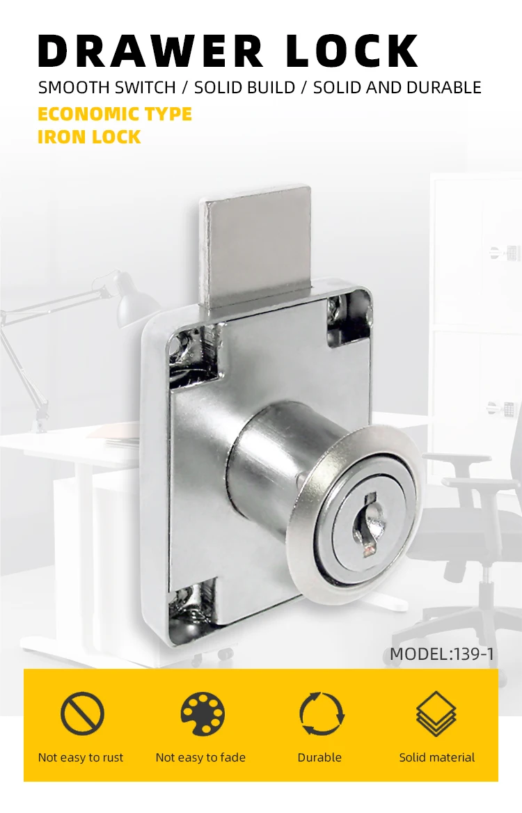 139-1 Factory Price Square Drawer Desk Wardrobe Lock, Two Turns And Long Latch Furniture Drawer Lock