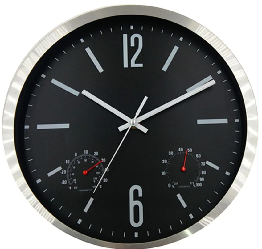 12 inch Aluminum Metal Frame silver Wall Clock for Living Room