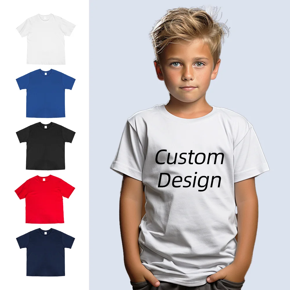 2024 Factory Customized 100% Cotton T-Shirt Cheap round Neck Casual Style Kids Boys Girls Breathable Knitted Fabric Wholesale