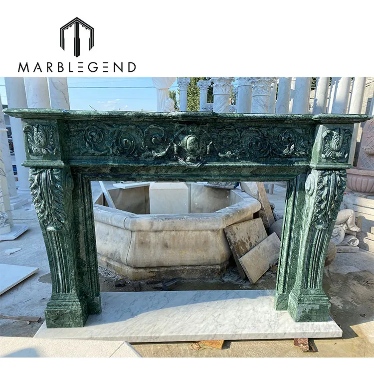 PFM fireplace frame classic fireplace mantel surround India green marble fireplace frame for villa