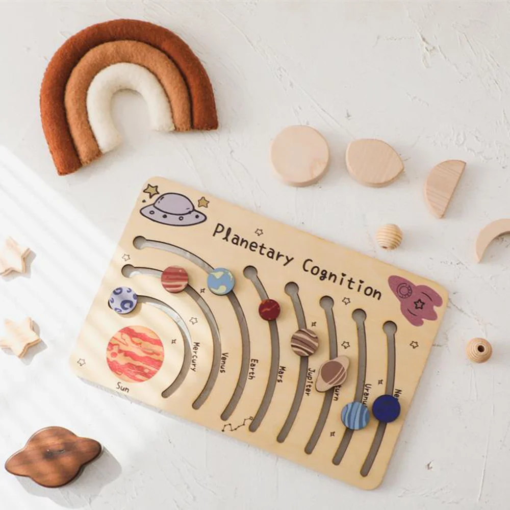 Educational Astronomy Toy Solar System Wooden Puzzle Cognitive Development Toy for Kids Astronomy Learning  Space Learning Toy