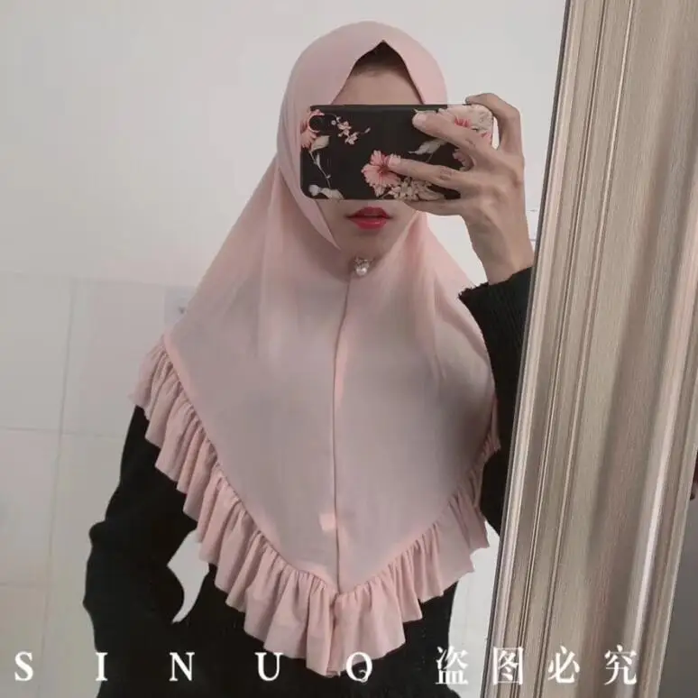 2020 new design one piece pull on muslim hijab with crinkle borders amira instant hijab islamic scarf XDH094